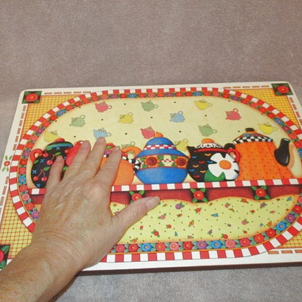 Vtg Mary Engelbreit Tea Party Placemats Set Of 4 Cork Back Farmhouse Cottagecore